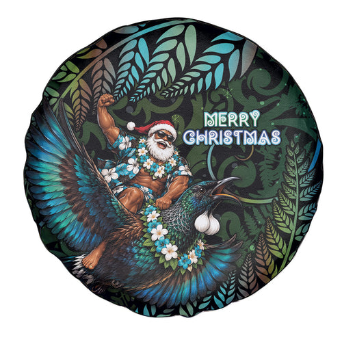 New Zealand Christmas Spare Tire Cover Santa Riding Tui Bird Silver Fern