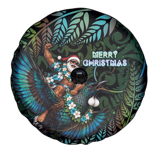 New Zealand Christmas Spare Tire Cover Santa Riding Tui Bird Silver Fern