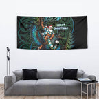 New Zealand Christmas Tapestry Santa Riding Tui Bird Silver Fern