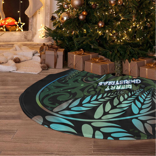 New Zealand Christmas Tree Skirt Santa Riding Tui Bird Silver Fern