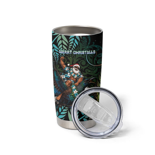New Zealand Christmas Tumbler Cup Santa Riding Tui Bird Silver Fern