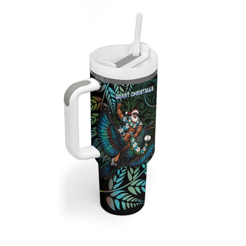 New Zealand Christmas Tumbler With Handle Santa Riding Tui Bird Silver Fern