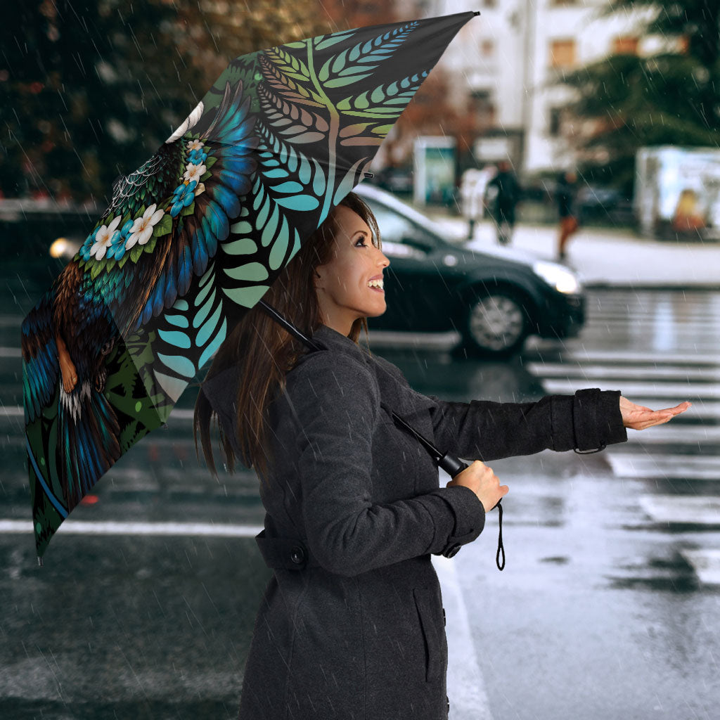 New Zealand Christmas Umbrella Santa Riding Tui Bird Silver Fern