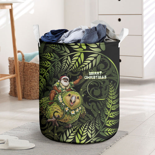 New Zealand Christmas Laundry Basket Santa Riding Kakapo Bird Silver Fern