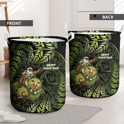 New Zealand Christmas Laundry Basket Santa Riding Kakapo Bird Silver Fern