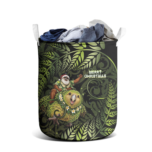 New Zealand Christmas Laundry Basket Santa Riding Kakapo Bird Silver Fern