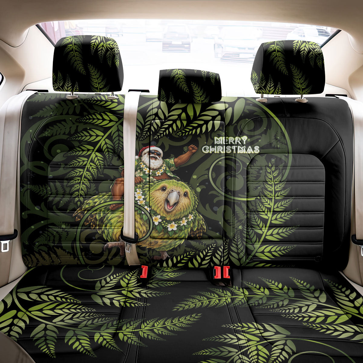 New Zealand Christmas Back Car Seat Cover Santa Riding Kakapo Bird Silver Fern