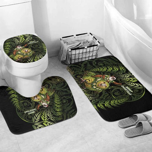 New Zealand Christmas Bathroom Set Santa Riding Kakapo Bird Silver Fern