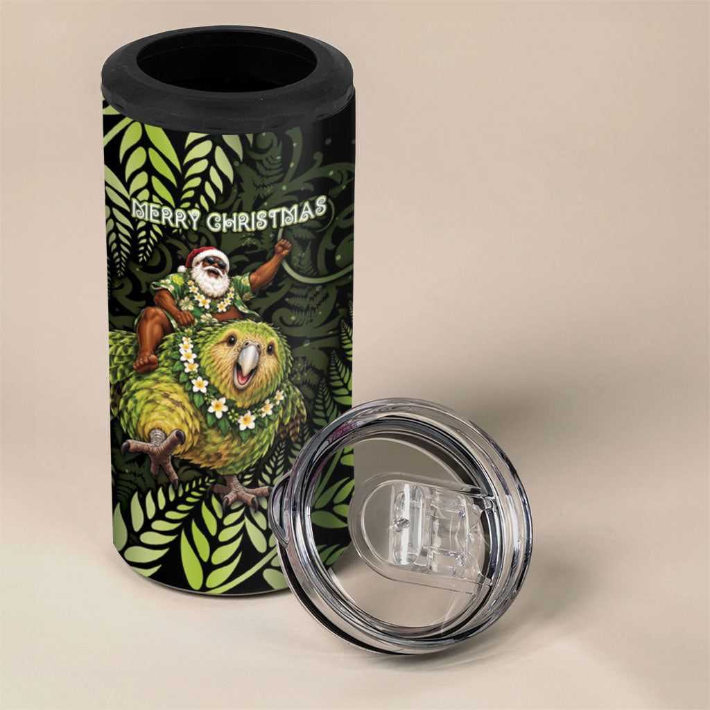 New Zealand Christmas 4 in 1 Can Cooler Tumbler Santa Riding Kakapo Bird Silver Fern