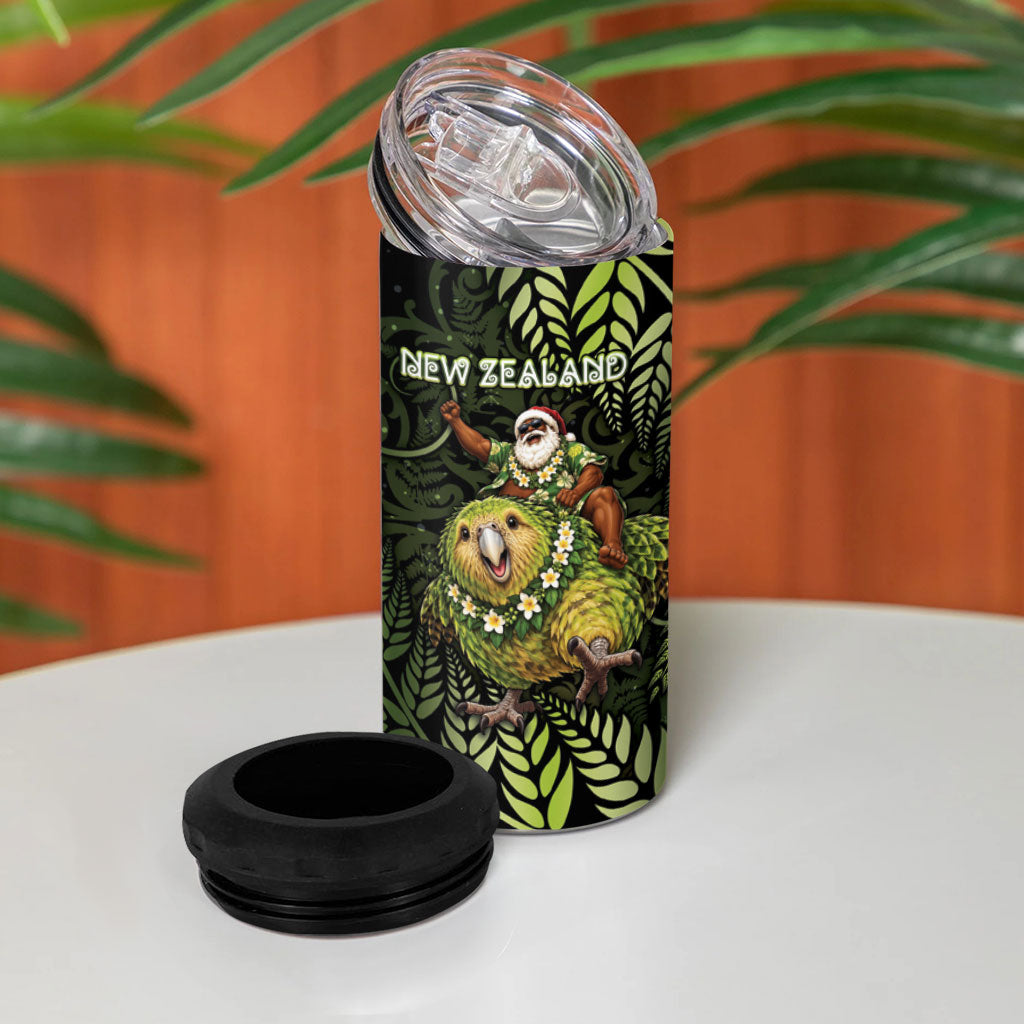 New Zealand Christmas 4 in 1 Can Cooler Tumbler Santa Riding Kakapo Bird Silver Fern