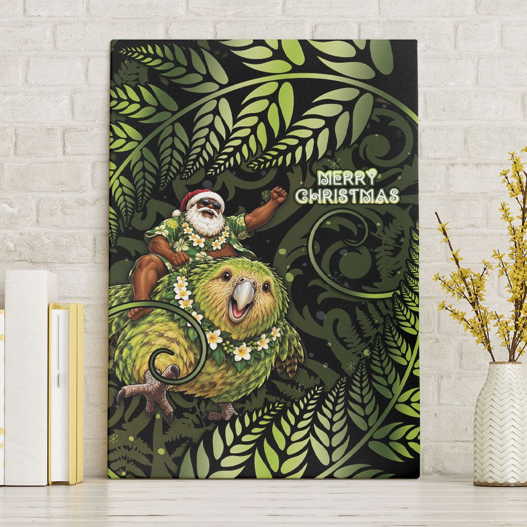 New Zealand Christmas Canvas Wall Art Santa Riding Kakapo Bird Silver Fern