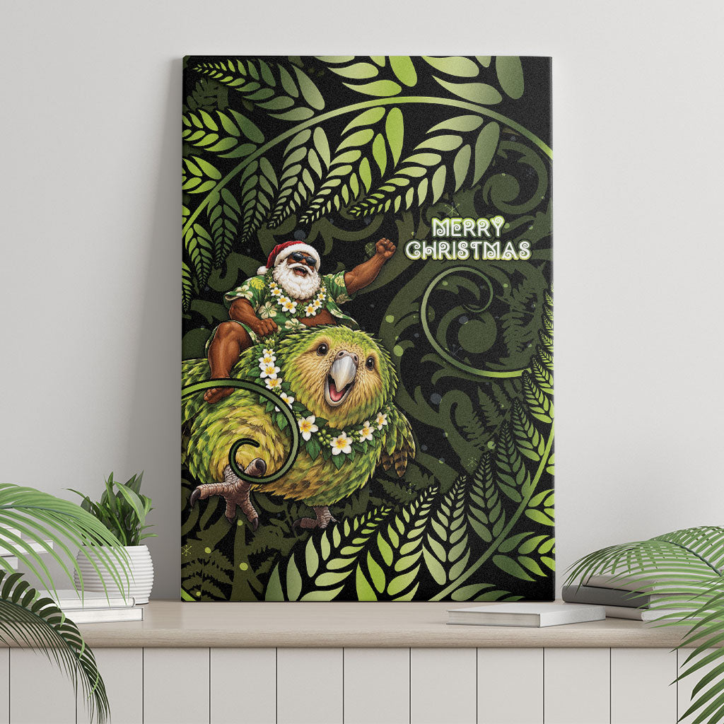 New Zealand Christmas Canvas Wall Art Santa Riding Kakapo Bird Silver Fern