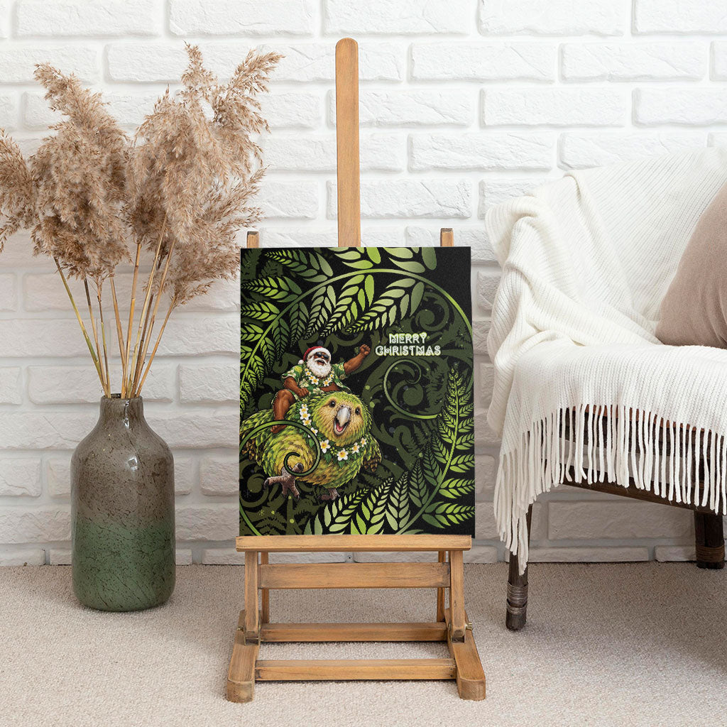 New Zealand Christmas Canvas Wall Art Santa Riding Kakapo Bird Silver Fern