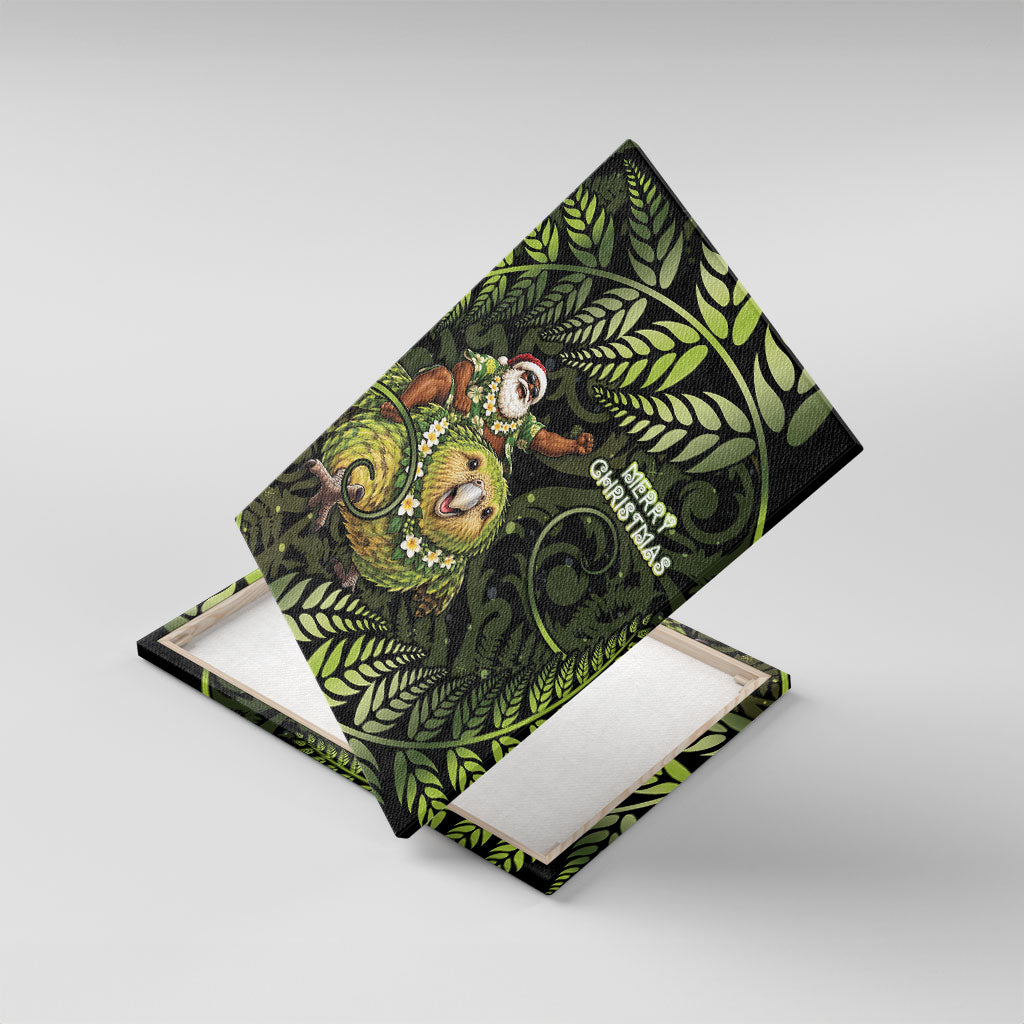 New Zealand Christmas Canvas Wall Art Santa Riding Kakapo Bird Silver Fern