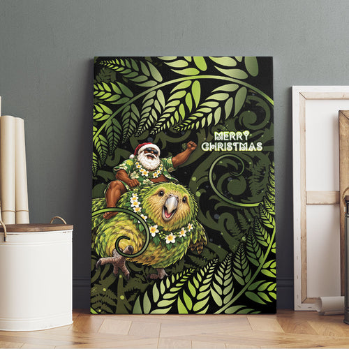 New Zealand Christmas Canvas Wall Art Santa Riding Kakapo Bird Silver Fern