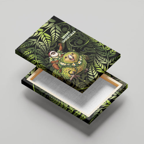New Zealand Christmas Canvas Wall Art Santa Riding Kakapo Bird Silver Fern