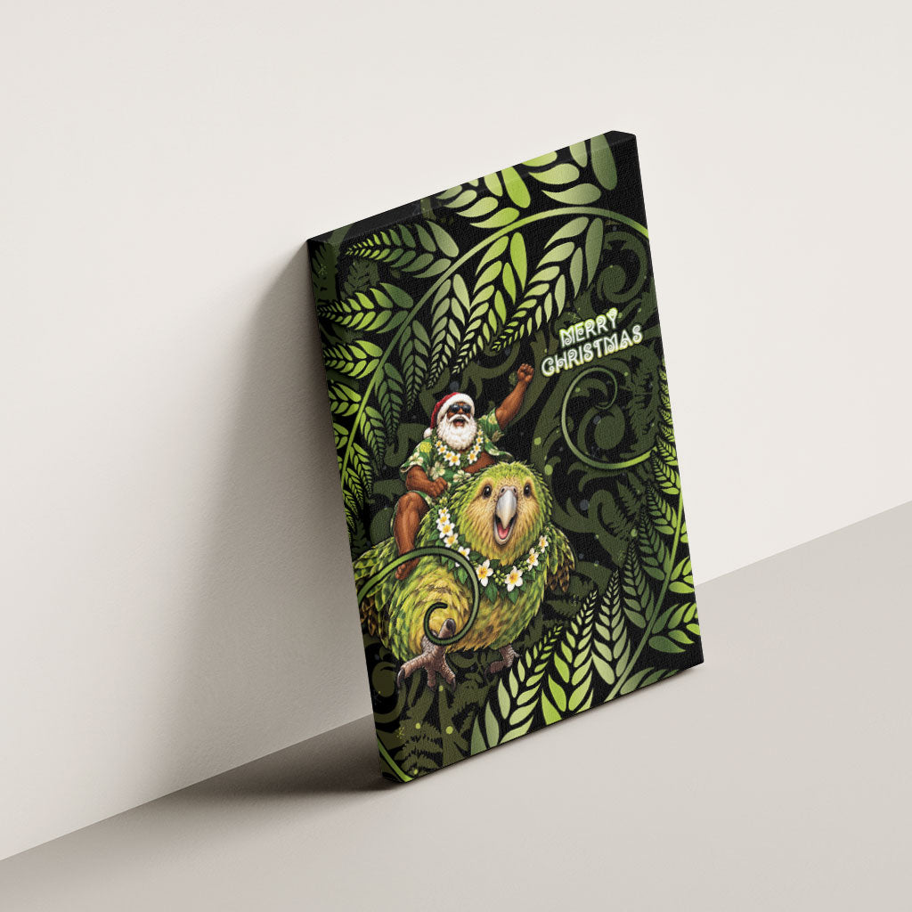 New Zealand Christmas Canvas Wall Art Santa Riding Kakapo Bird Silver Fern