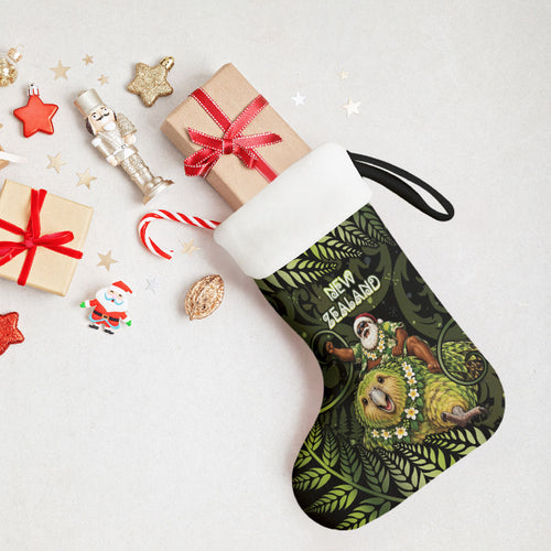 New Zealand Christmas Stocking Santa Riding Kakapo Bird Silver Fern