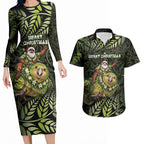 New Zealand Christmas Couples Matching Long Sleeve Bodycon Dress and Hawaiian Shirt Santa Riding Kakapo Bird Silver Fern