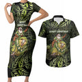 New Zealand Christmas Couples Matching Short Sleeve Bodycon Dress and Hawaiian Shirt Santa Riding Kakapo Bird Silver Fern