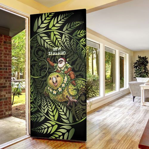 New Zealand Christmas Door Cover Santa Riding Kakapo Bird Silver Fern