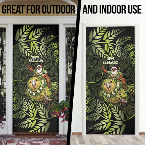 New Zealand Christmas Door Cover Santa Riding Kakapo Bird Silver Fern