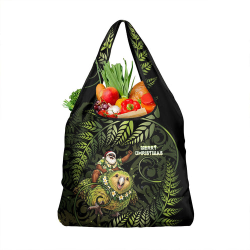 New Zealand Christmas Grocery Bag Santa Riding Kakapo Bird Silver Fern