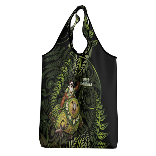 New Zealand Christmas Grocery Bag Santa Riding Kakapo Bird Silver Fern