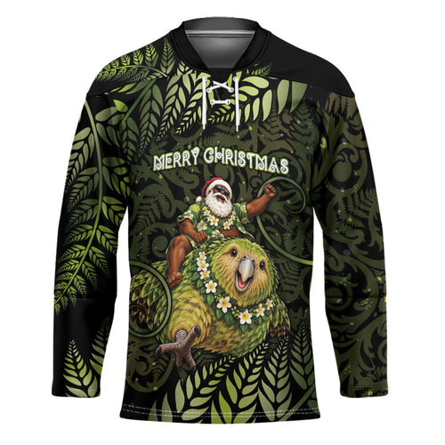 New Zealand Christmas Hockey Jersey Santa Riding Kakapo Bird Silver Fern