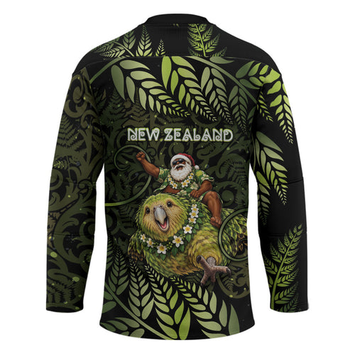 New Zealand Christmas Hockey Jersey Santa Riding Kakapo Bird Silver Fern