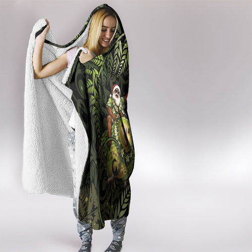 New Zealand Christmas Hooded Blanket Santa Riding Kakapo Bird Silver Fern