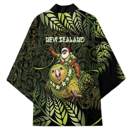 New Zealand Christmas Kimono Santa Riding Kakapo Bird Silver Fern