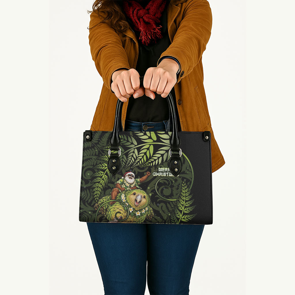 New Zealand Christmas Leather Bag Santa Riding Kakapo Bird Silver Fern