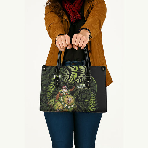 New Zealand Christmas Leather Bag Santa Riding Kakapo Bird Silver Fern