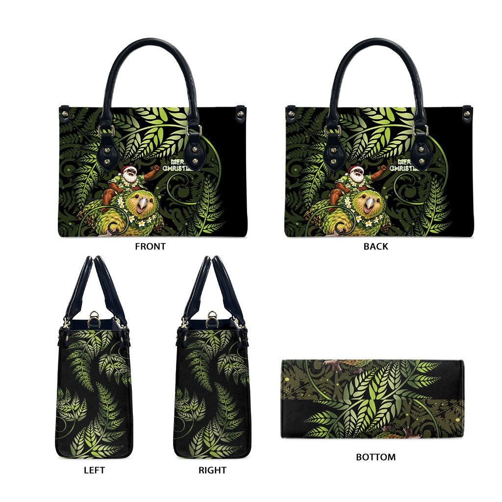 New Zealand Christmas Leather Bag Santa Riding Kakapo Bird Silver Fern