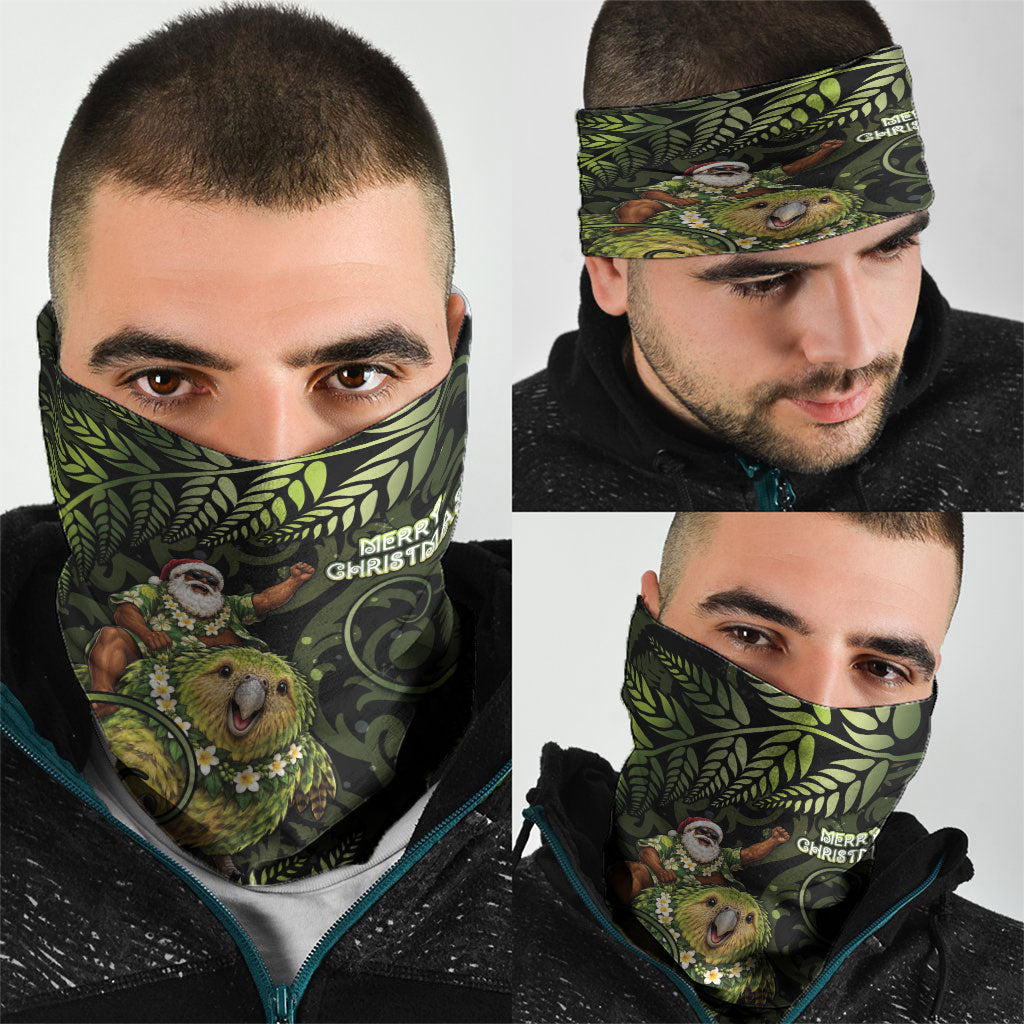 New Zealand Christmas Neck Gaiter Santa Riding Kakapo Bird Silver Fern