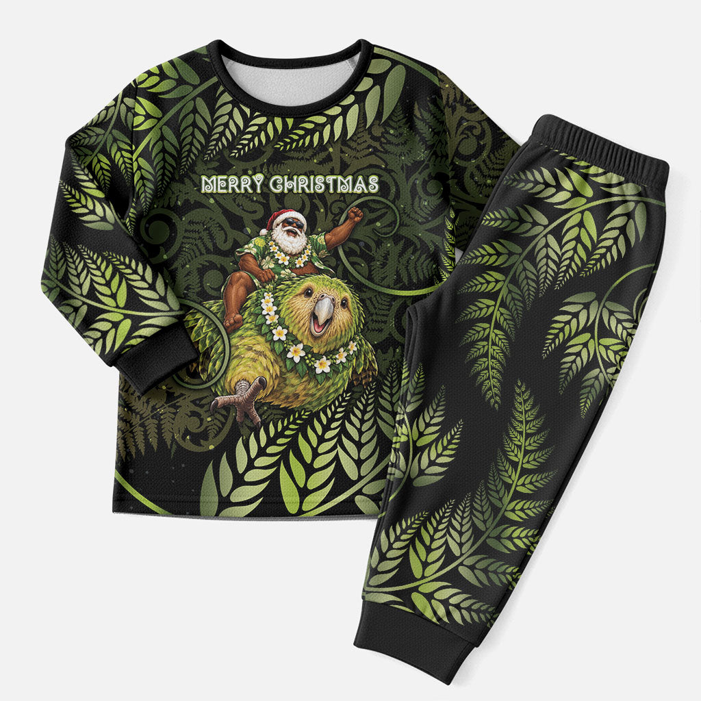 New Zealand Christmas Pajama Set Santa Riding Kakapo Bird Silver Fern