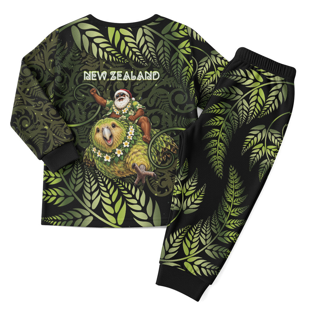 New Zealand Christmas Pajama Set Santa Riding Kakapo Bird Silver Fern