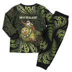New Zealand Christmas Pajama Set Santa Riding Kakapo Bird Silver Fern