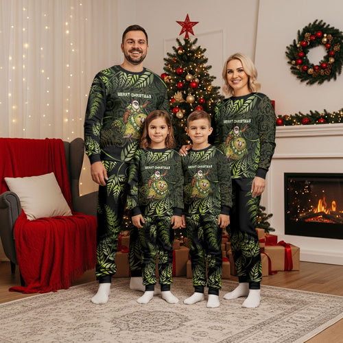 New Zealand Christmas Pajama Set Santa Riding Kakapo Bird Silver Fern