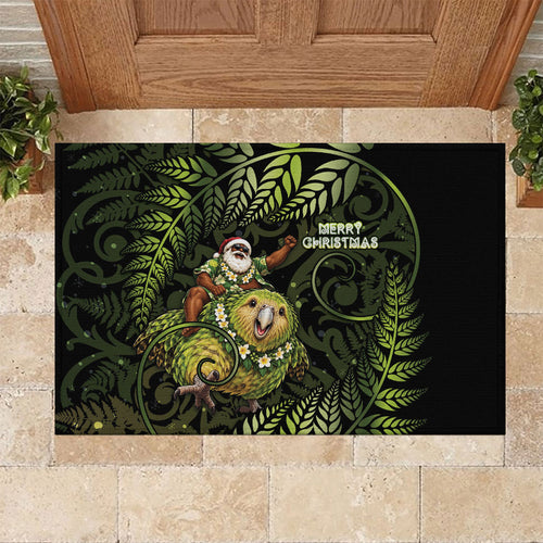 New Zealand Christmas Rubber Doormat Santa Riding Kakapo Bird Silver Fern