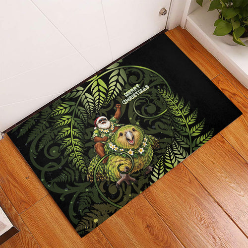 New Zealand Christmas Rubber Doormat Santa Riding Kakapo Bird Silver Fern
