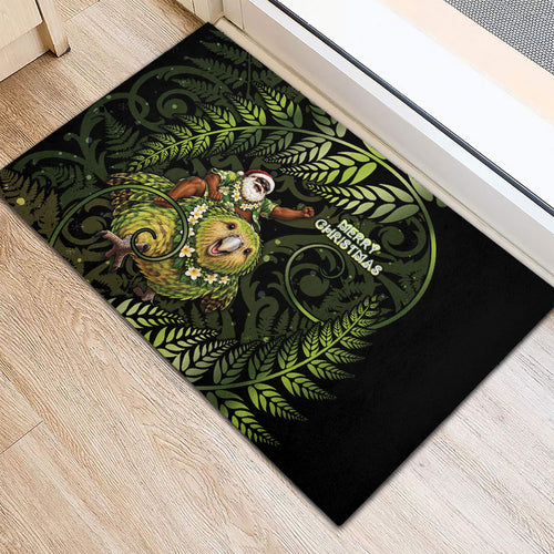 New Zealand Christmas Rubber Doormat Santa Riding Kakapo Bird Silver Fern