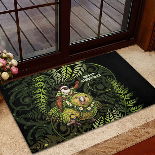 New Zealand Christmas Rubber Doormat Santa Riding Kakapo Bird Silver Fern