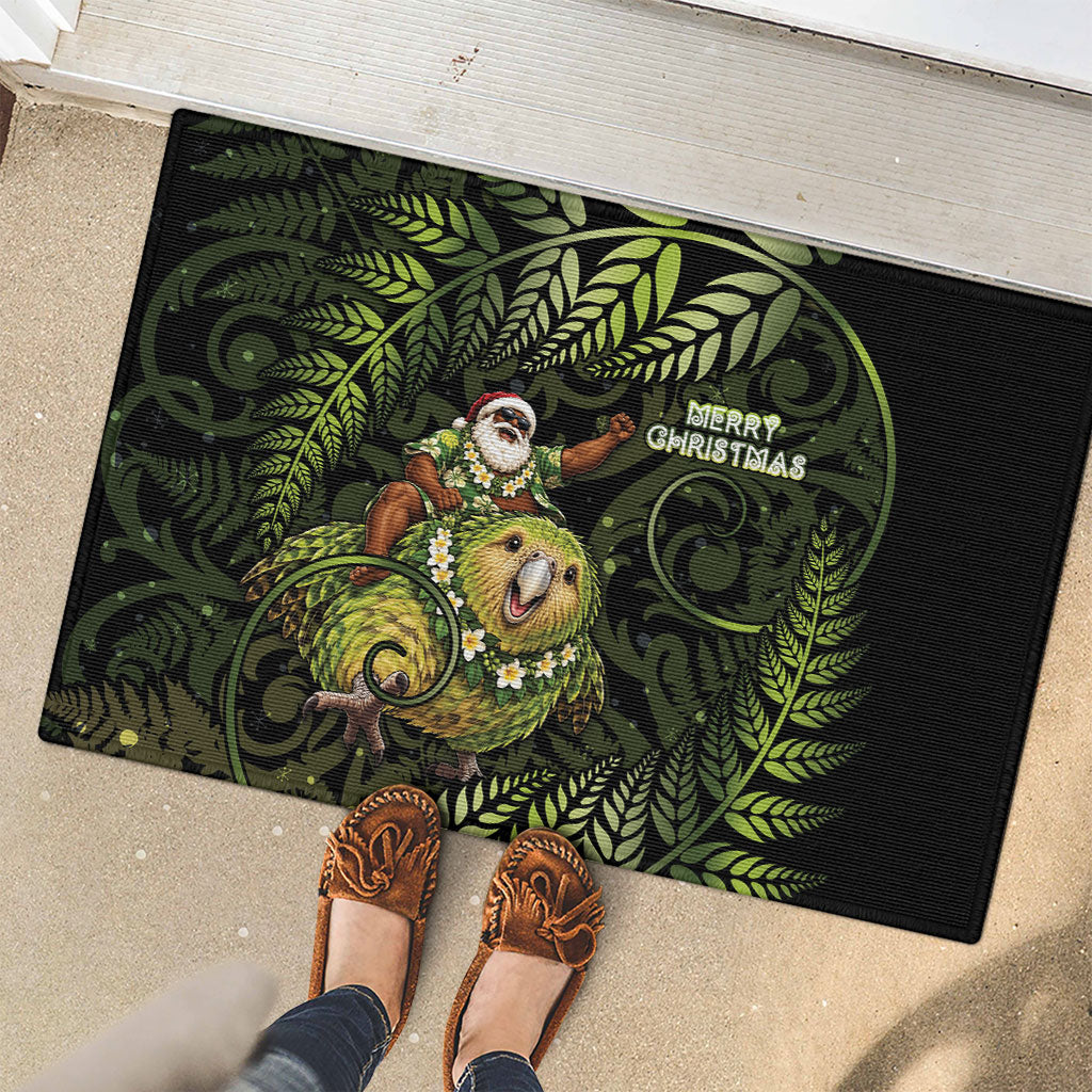 New Zealand Christmas Rubber Doormat Santa Riding Kakapo Bird Silver Fern