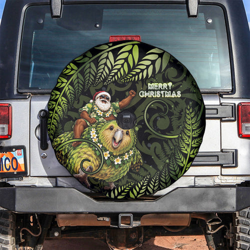 New Zealand Christmas Spare Tire Cover Santa Riding Kakapo Bird Silver Fern