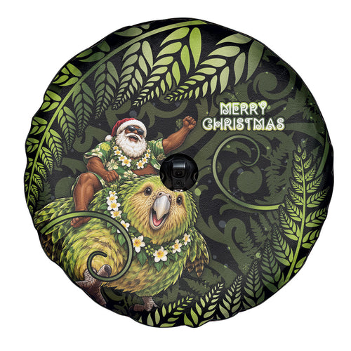New Zealand Christmas Spare Tire Cover Santa Riding Kakapo Bird Silver Fern