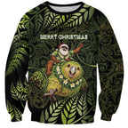 New Zealand Christmas Sweatshirt Santa Riding Kakapo Bird Silver Fern