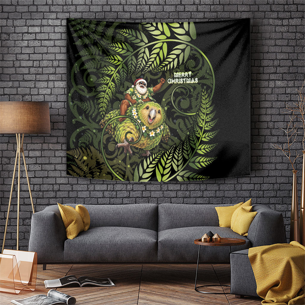 New Zealand Christmas Tapestry Santa Riding Kakapo Bird Silver Fern