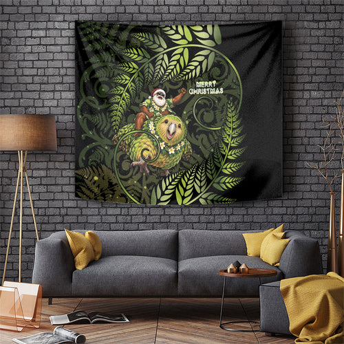 New Zealand Christmas Tapestry Santa Riding Kakapo Bird Silver Fern